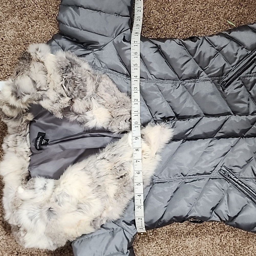 Bebe Rabbit Fur Trimmed Silver Puffer Jacket Coat - Picture 11 of 13